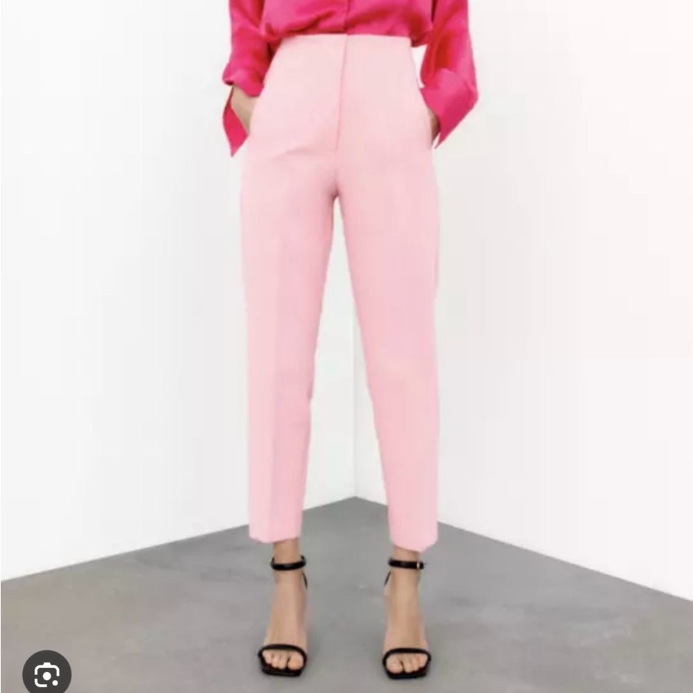 Zara Pink High-Waist Slim Tapered Pants